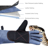 Animal Handling Gloves-IC ICLOVER Snake Bite Proof Gloves Kevlar Reinforced Leather Padding Palm & Fingers for Snake Reptile Bird Handling Cat Dog Training, Anti Bite Animal Protection Gloves -16INCH/14INCH