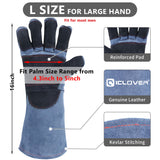 Animal Handling Gloves-IC ICLOVER Snake Bite Proof Gloves Kevlar Reinforced Leather Padding Palm & Fingers for Snake Reptile Bird Handling Cat Dog Training, Anti Bite Animal Protection Gloves -16INCH/14INCH