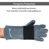 Animal Handling Gloves-IC ICLOVER Snake Bite Proof Gloves Kevlar Reinforced Leather Padding Palm & Fingers for Snake Reptile Bird Handling Cat Dog Training, Anti Bite Animal Protection Gloves -16INCH/14INCH