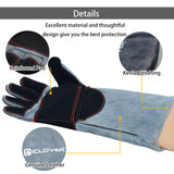 Animal Handling Gloves-IC ICLOVER Snake Bite Proof Gloves Kevlar Reinforced Leather Padding Palm & Fingers for Snake Reptile Bird Handling Cat Dog Training, Anti Bite Animal Protection Gloves -16INCH/14INCH