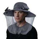 Mosquito Net Hat with Solar Powered Fan - 2 Solar & USB Fans Wide Brim Cooling Hat with Bug Netting, Adjustable Solar Fan Fishing Hat for Men Women Outdoor Hiking Camping Gardening Summer
