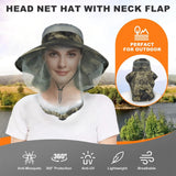 Mosquito Head Net Hat, Wide Brim Bug Netting Hat with Neck Flap UV Protection,Breathable Mosquito Mesh Sun Hat Adjustable Drawstring for Men Women Outdoor Fishing Gardening Hiking Camping Safari