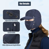 Winter Trapper Hat - Thermal Hats with Removable Mask & Earflaps, Waterproof Ushanka Russian Winter Cap Warm Faux Fur Ear Flap, 3-in-1 Fleece Lined Aviator Hat Men Women Snow Ski Hunting Cycling