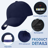 LED Baseball Hat -3 Brightness Levels Headlamp Hands Free Visor Cap Head Light Hat with Built-in Rechargeable Lights with Typ-c Cablefor Men Women Outdoor Hiking Fishing Running Sport