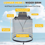 Mosquito Net Hat with Solar Powered Fan - 2 Solar & USB Fans Wide Brim Cooling Hat with Bug Netting, Adjustable Solar Fan Fishing Hat for Men Women Outdoor Hiking Camping Gardening Summer