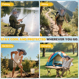 Mosquito Net Hat with Solar Powered Fan - 2 Solar & USB Fans Wide Brim Cooling Hat with Bug Netting, Adjustable Solar Fan Fishing Hat for Men Women Outdoor Hiking Camping Gardening Summer