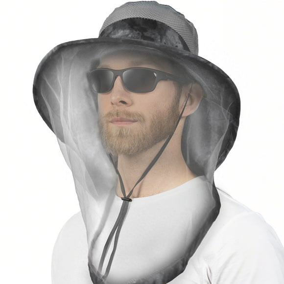 Mosquito Head Net Hat, Wide Brim Bug Netting Hat with Neck Flap UV Protection,Breathable Mosquito Mesh Sun Hat Adjustable Drawstring for Men Women Outdoor Fishing Gardening Hiking Camping Safari